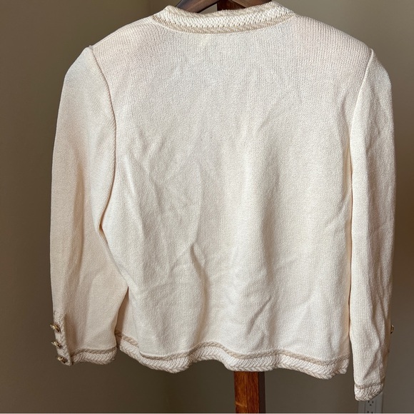 St John Collection Marie Grey Santana Knit Jacket Sweater Button Gold Beige 4 - Picture 7 of 10